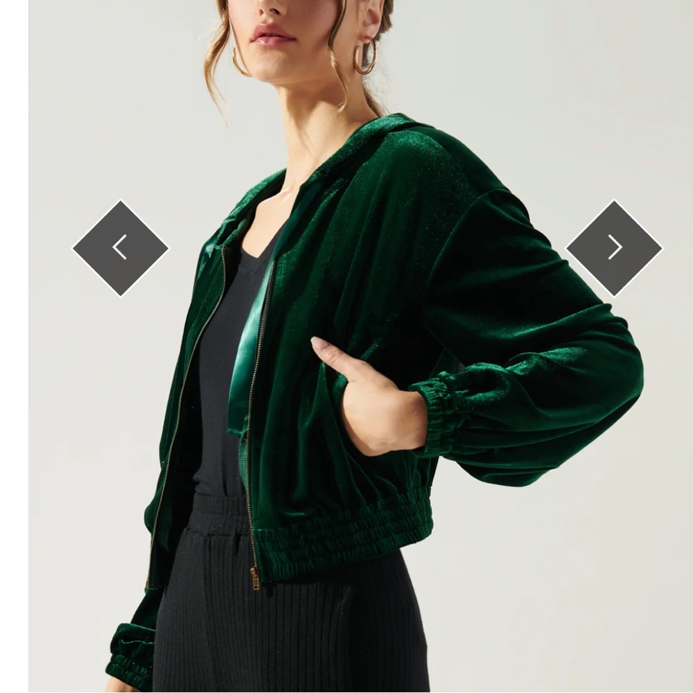 Green Velvet cropped zip up hoodie size S